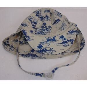 DOZER Baby Beach Hat Cap Sz 0-12 Months Swimming Adjustable Beige Navy Tropical